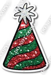 Small Red & Green Sparkle Party Hat