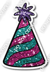 Small Hot Pink & Teal Sparkle Party Hat