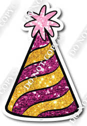 Small Hot Pink & Yellow Sparkle Party Hat