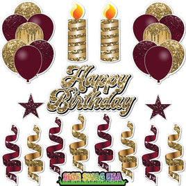 15 pc Burgundy & Gold HBD Flair Package