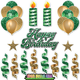 15 pc Gold & Green HBD Flair Package