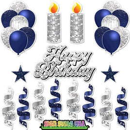 15 pc Navy Blue & Light Silver HBD Flair Package