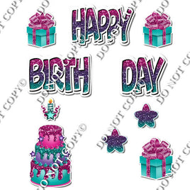 10 pc Happy Birthday - Swift Hot Pink, Purple, Teal Flair-hbd0689