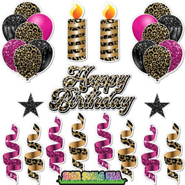 15 pc Gold Leopard, Black & Hot Pink HBD Flair Package