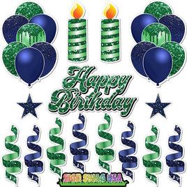 15 pc Navy Blue & Green HBD Flair Package