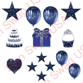 14 pc - Flair Set - Navy Blue Sparkle