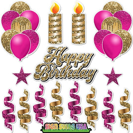 15 pc Hot Pink & Gold HBD Flair Package