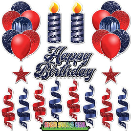 15 pc Red & Navy Blue HBD Flair Package