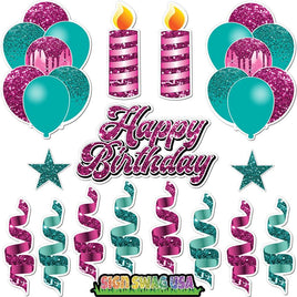 15 pc Teal & Hot Pink HBD Flair Package