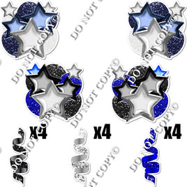 16 pc Black, Blue, Light Silver Balloon & Star Bundle Sets Flair-hbd0197