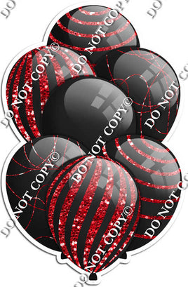 All Black Balloons - Red Sparkle Accents