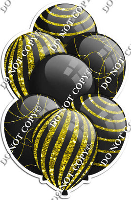 All Black Balloons - Yellow Sparkle Accents