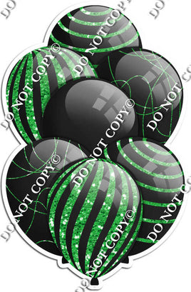 All Black Balloons - Lime Green Sparkle Accents