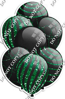 All Black Balloons - Green Sparkle Accents