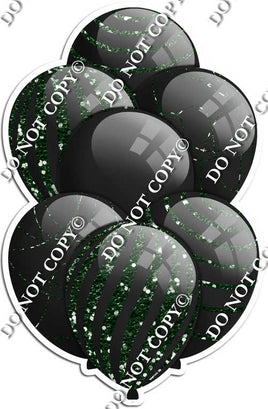 All Black Balloons - Hunter Green Sparkle Accents