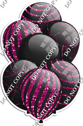 All Black Balloons - Hot Pink Sparkle Accents