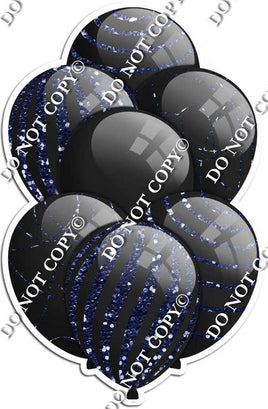 All Black Balloons - Navy Blue Sparkle Accents