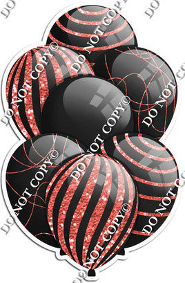 All Black Balloons - Coral Sparkle Accents