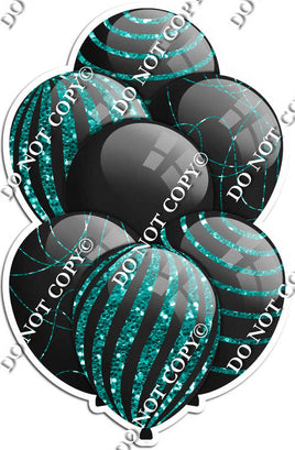 All Black Balloons - Teal Sparkle Accents