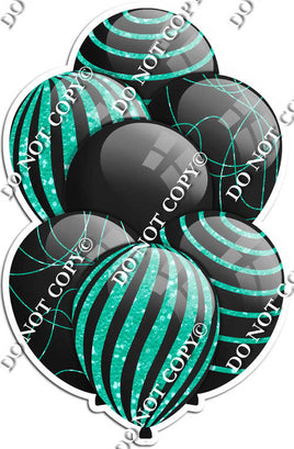 All Black Balloons - Mint Sparkle Accents