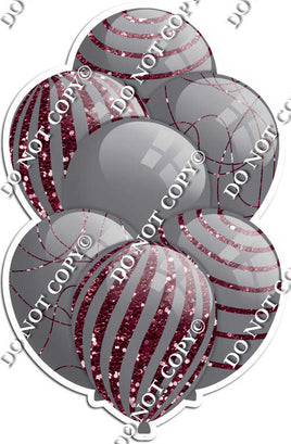 All Grey Balloons - Burgundy Sparkle Accents