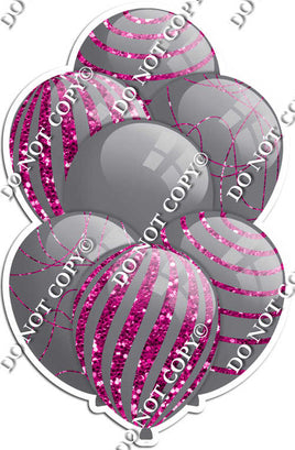 All Grey Balloons - Hot Pink Sparkle Accents