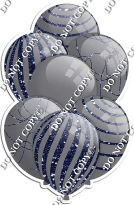 All Grey Balloons - Navy Blue Sparkle Accents