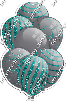 All Grey Balloons - Teal Sparkle Accents