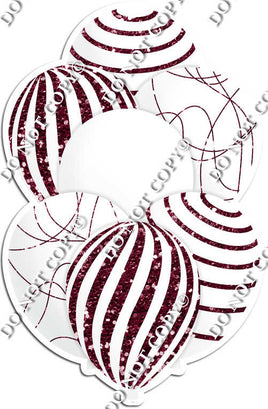All White Balloons - Burgundy Sparkle Accents