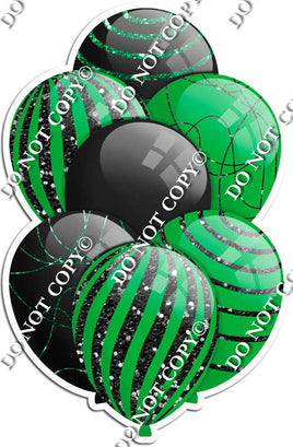 Black & Green Balloons - Black Sparkle Accents