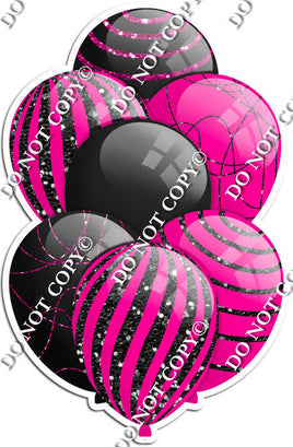 Black & Hot Pink Balloons - Black Sparkle Accents