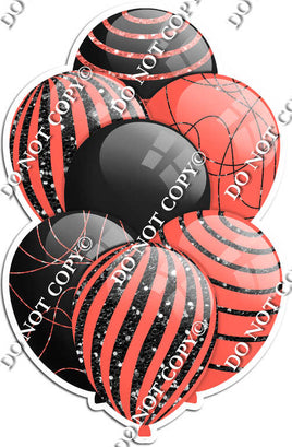 Black & Coral Balloons - Black Sparkle Accents