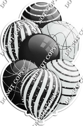 Black & Light Grey Balloons - Black Sparkle Accents