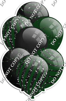 Black & Hunter Green Balloons - Black Sparkle Accents
