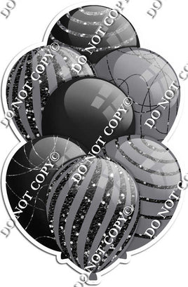 Black & Grey / Silver Balloons - Black Sparkle Accents