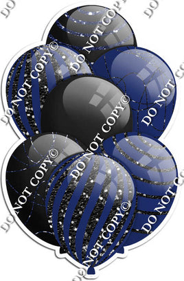 Black & Navy Blue Balloons - Black Sparkle Accents