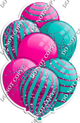 Hot Pink & Teal Balloons - Sparkle Accents