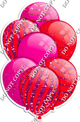 Hot Pink & Red Balloons - Sparkle Accents