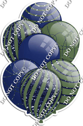 Navy Blue & Sage Balloons - Sparkle Accents