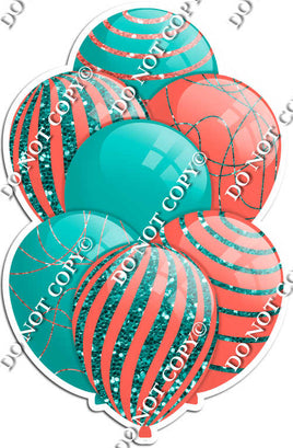 Teal & Coral Balloons - Sparkle Accents