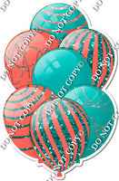 Teal & Coral Balloons - Sparkle Accents