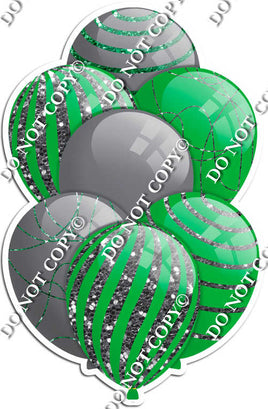 Grey / Silver Balloons & Green - Sparkle Accents