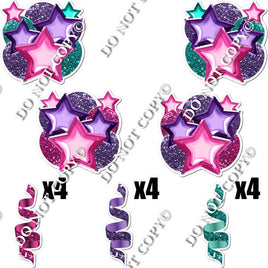 16 pc Hot Pink, Purple, Teal Balloon & Star Bundle Sets Flair-hbd0203