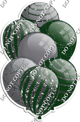 Grey / Silver Balloons & Hunter Green - Sparkle Accents