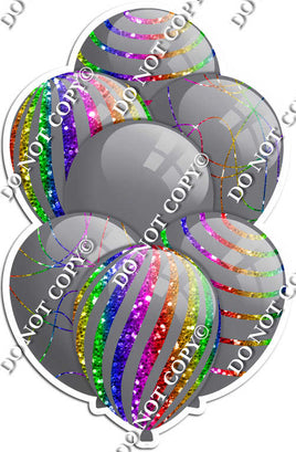 Grey / Silver Balloons - Rainbow Sparkle Accents