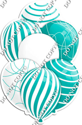 White & Teal Balloons - Flat Accents