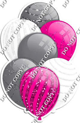 Silver, Hot Pink & White Balloons - Sparkle Accents