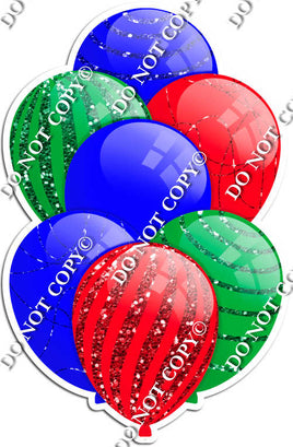 Blue, Red, & Green Balloons - Sparkle Accents