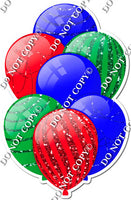 Blue, Red, & Green Balloons - Sparkle Accents