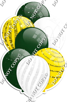 Hunter Green, White, & Yellow Balloons - Sparkle Accents